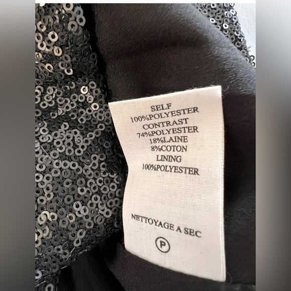 MM Couture By Miss Me Black Tuxedo Blazer, Size Large sequin Wool  Women’s - Picture 8 of 9